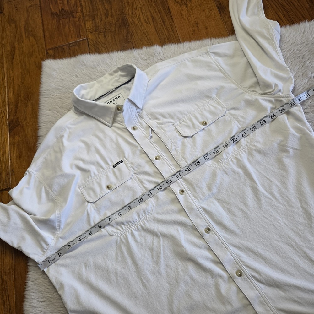 Poncho Button Up Long Sleeve Shirt Mens XL Regular Fit White Magnetic Pockets - Picture 8 of 8